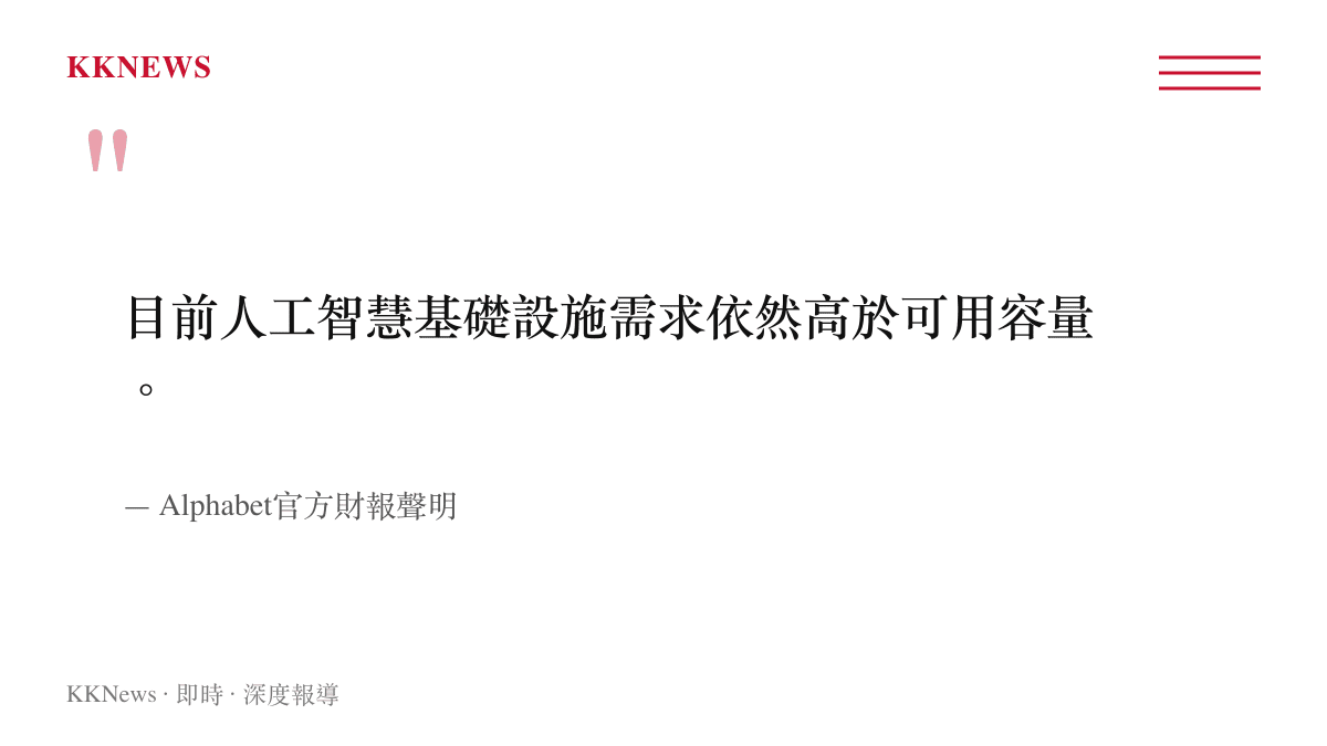 Alphabet在財報中指出生產環境對人工智慧基礎設施的運算需求大於現有容量