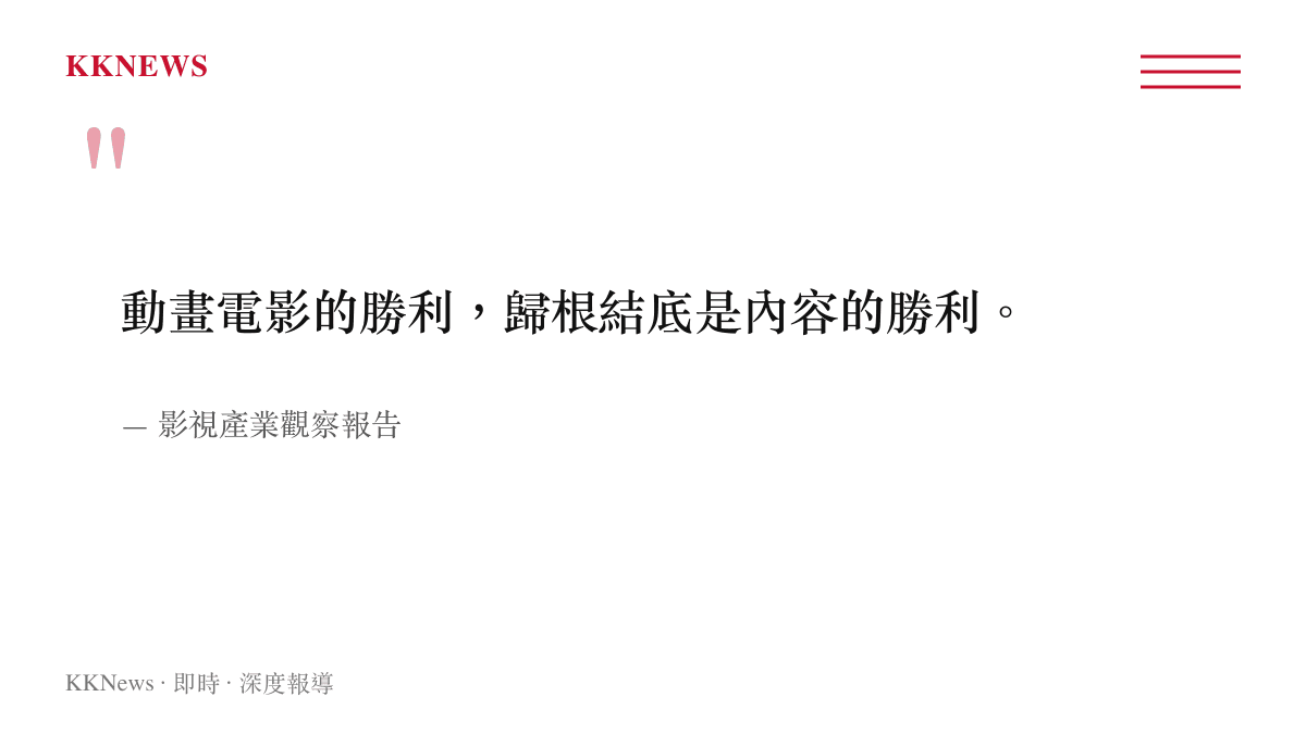 引述產業觀察報告指出動畫電影成功的根本原因在於內容質量本身的勝利