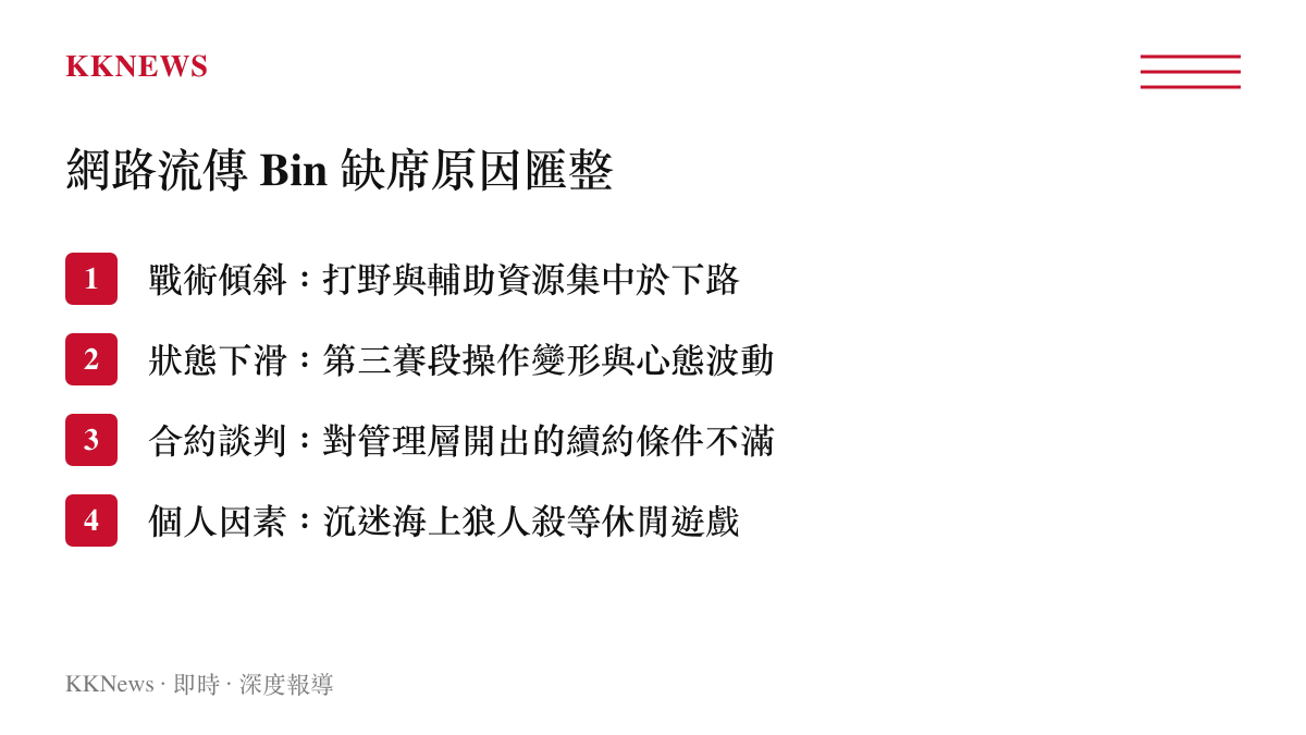 網路流傳 Bin 缺席原因匯整