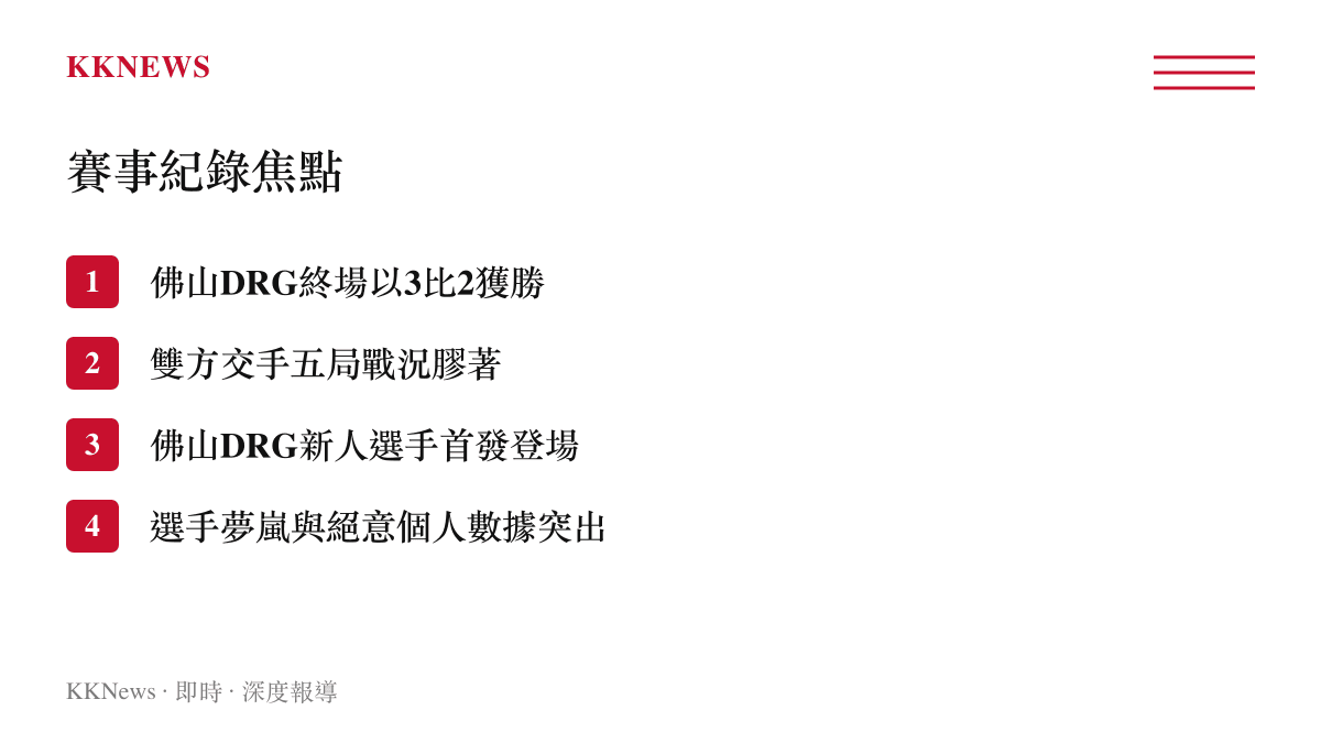 條列式整理本場比賽的比分、交手局數、陣容變動與關鍵選手數據等四項重點紀錄
