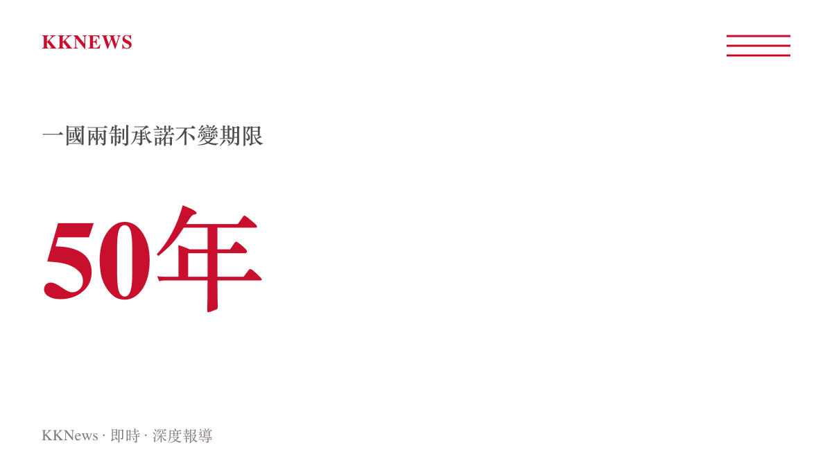 統計圖卡呈現一國兩制方針中承諾香港維持原有資本主義制度與生活方式五十年不變的期限