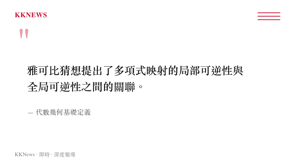 引言圖卡呈現雅可比猜想關於多項式映射局部與全局可逆性關聯的核心定義