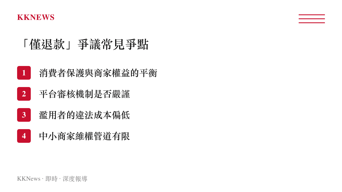 電商僅退款政策常見爭點整理，涵蓋消費者保護、平臺審核與商家維權管道