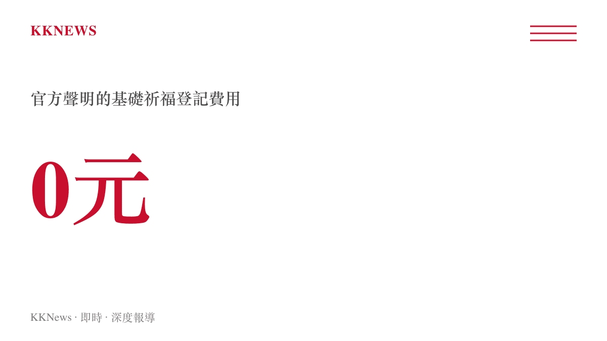 數據圖卡顯示南華禪寺官方規定的基礎祈福項目登記費用為零元