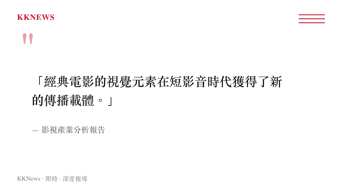 引述圖卡呈現影視產業分析報告關於經典電影元素在短影音時代傳播的觀點