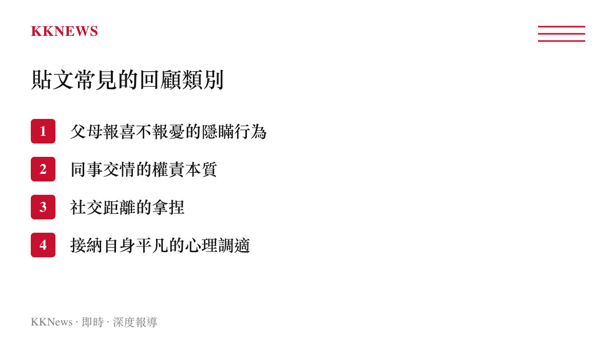 貼文常見的回顧類別
