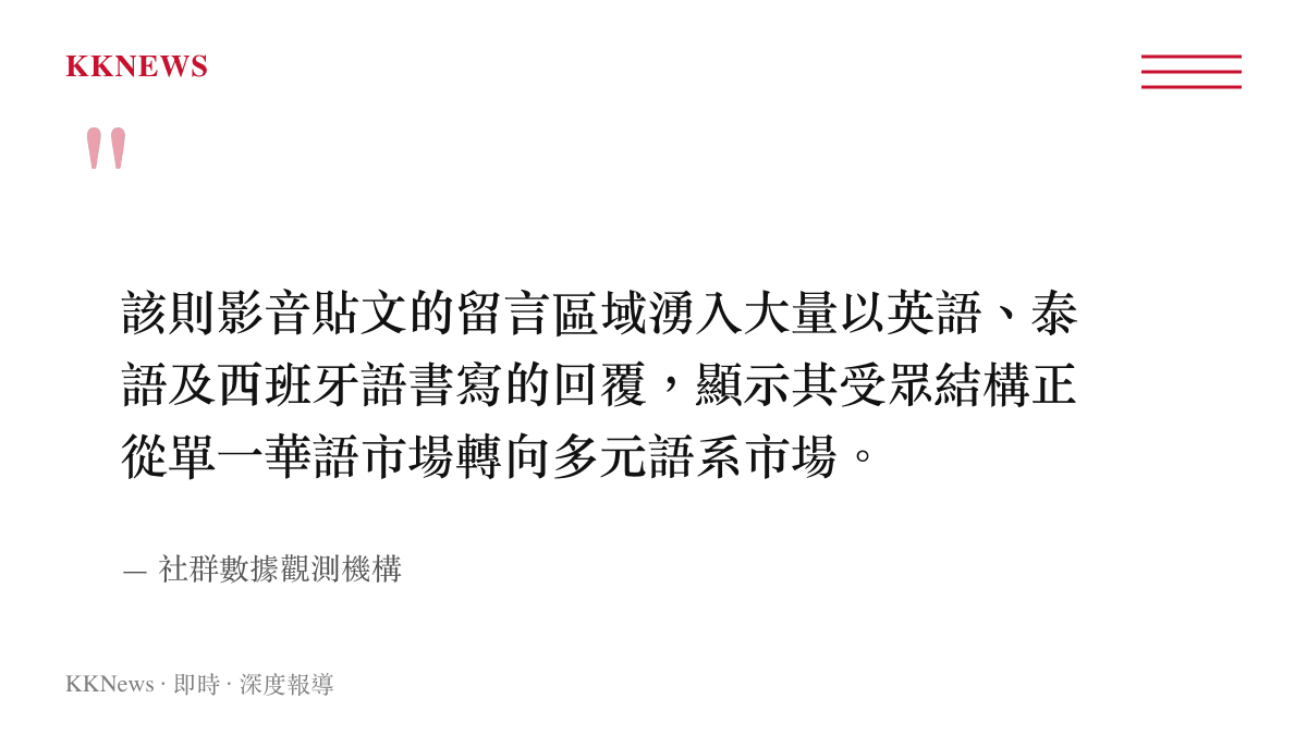 社羣數據觀測機構針對張凌赫Instagram貼文留言語種分佈的觀察報告引述