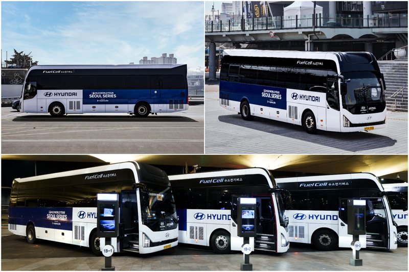 現代汽車在本次MLB首爾系列賽期間，提供了6輛Hyundai Universe FCEV氫燃料巴士做為選手接駁車使用。 摘自Hyundai